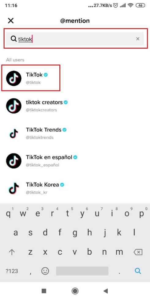 Image of a TikTok search page