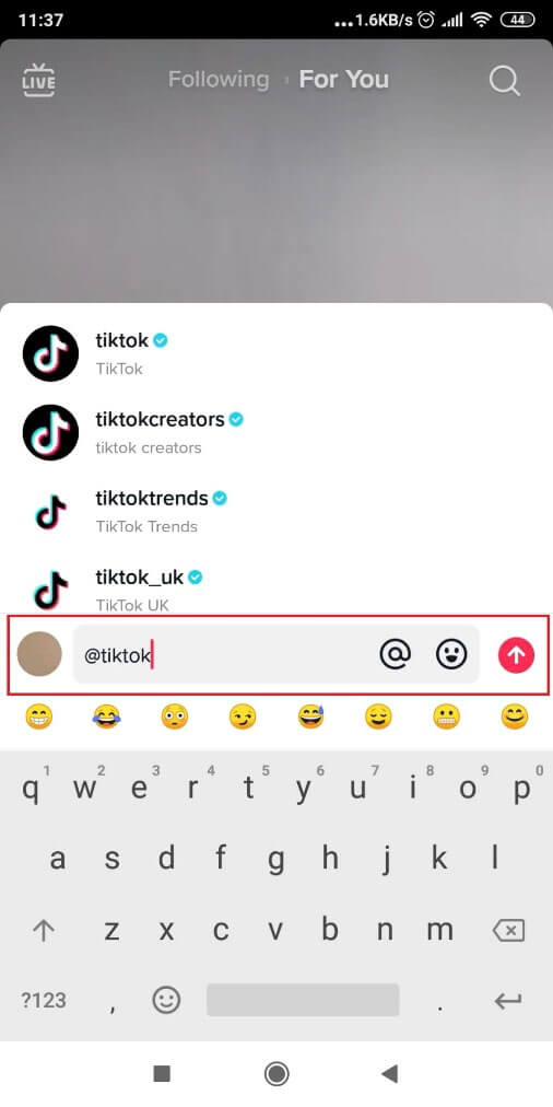 Image showing how to find a friend on TikTok why using the @ option in the search page
