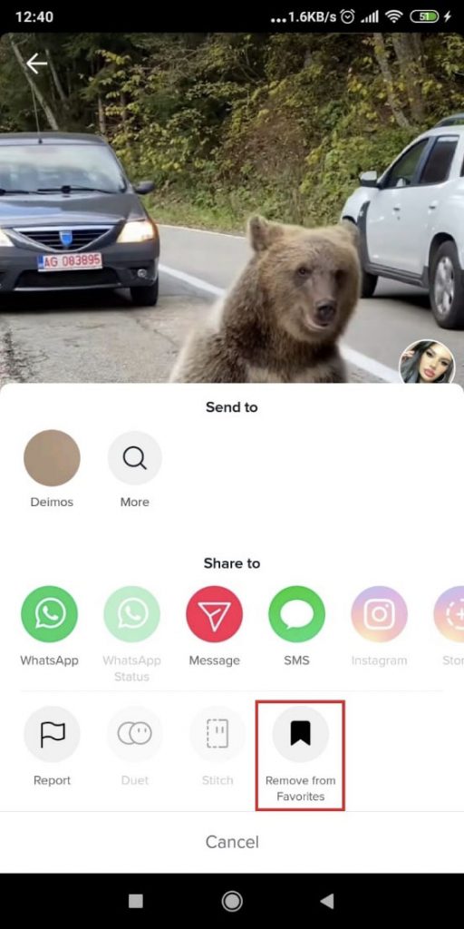 Image showing steps to remove favorites on TikTok