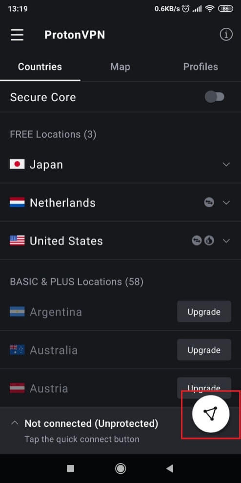 Connecting to a VPN server on ProtonVPN