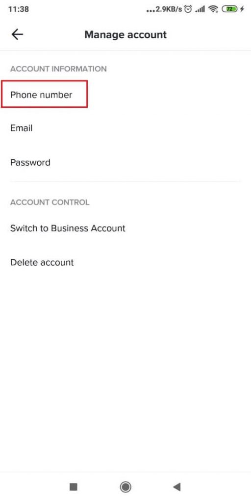 Image showing how to manage your phone number associated with your TikTok account