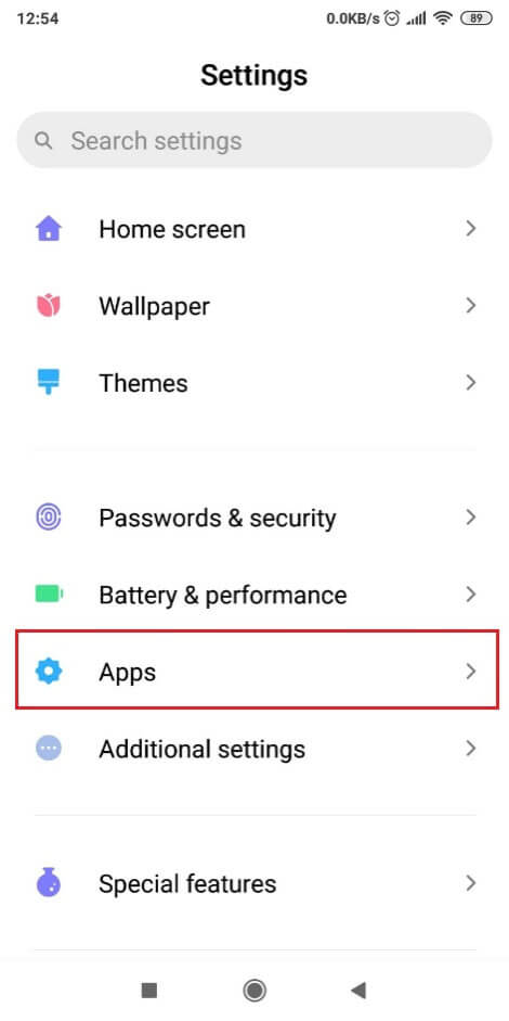 Apps settings menu on your phone