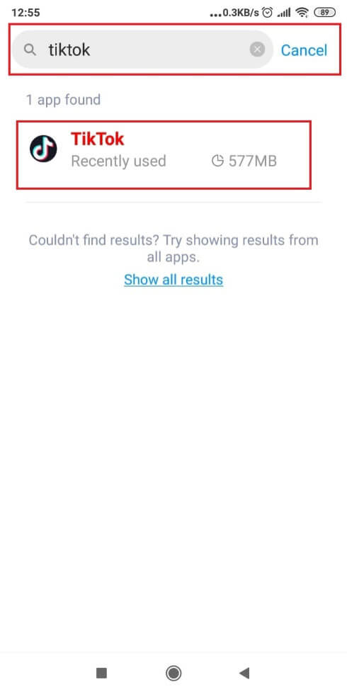 Searching for TikTok in your phone apps menu