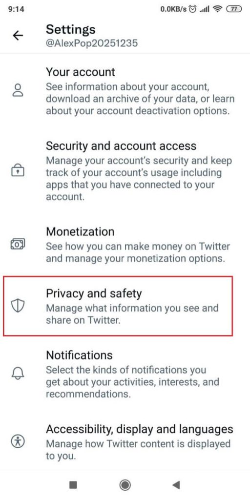 Image of Twitter's Settings page.