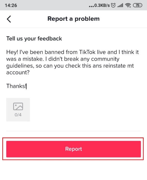 Report a problem to TikTok