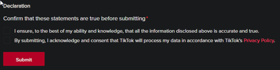 Screenshot showing how to submit a ban appeal to TikTok.