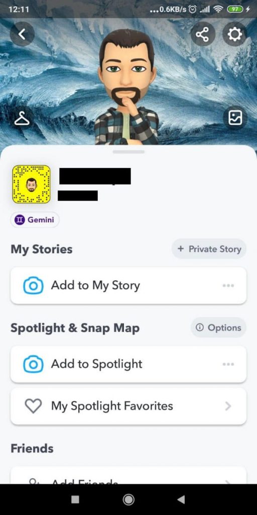 Snapchat profile page