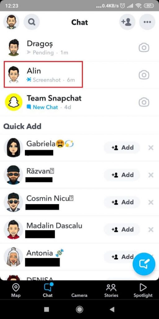 Image showing how to open a chat on Snapchat