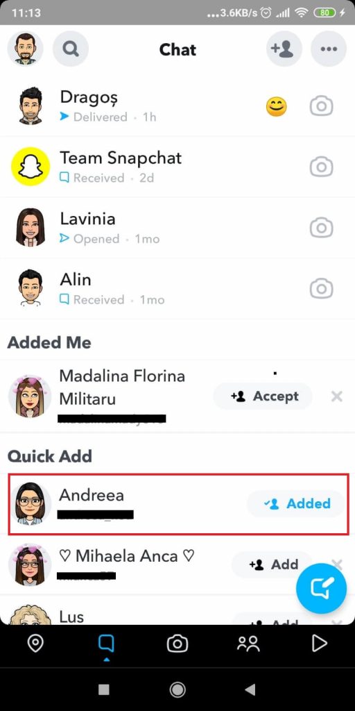 Snapchat - Not added as friend
