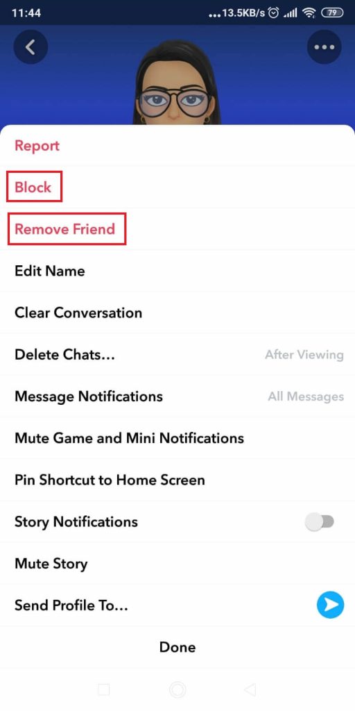 Block someone on Snapchat