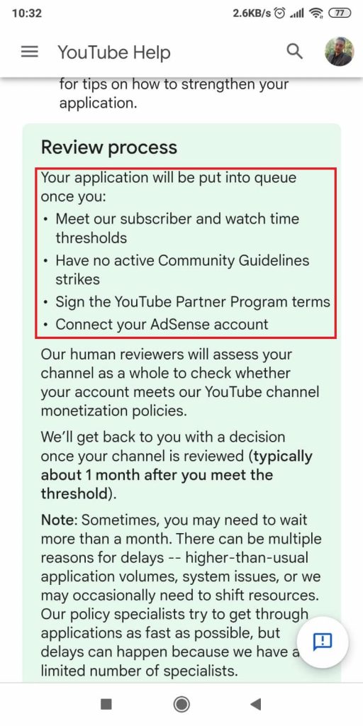 YouTube monetization review process
