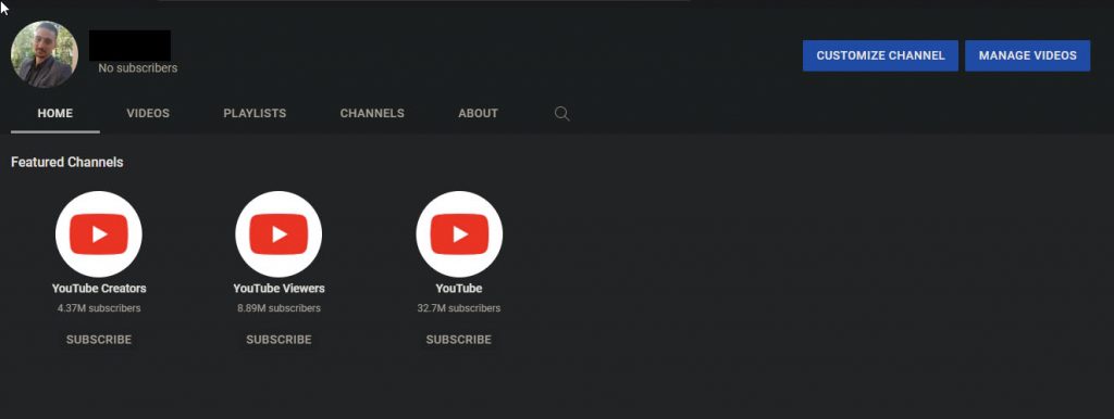 How your featured channels appear in your YouTube account