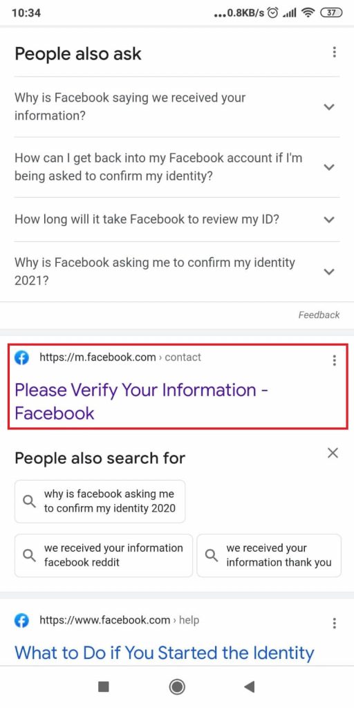 “verify your information” on Facebook