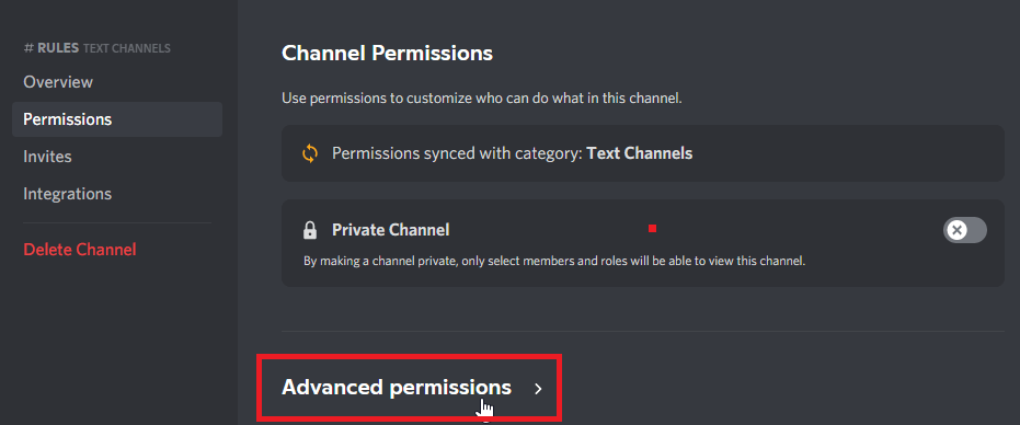 Click on “Advanced Permissions”