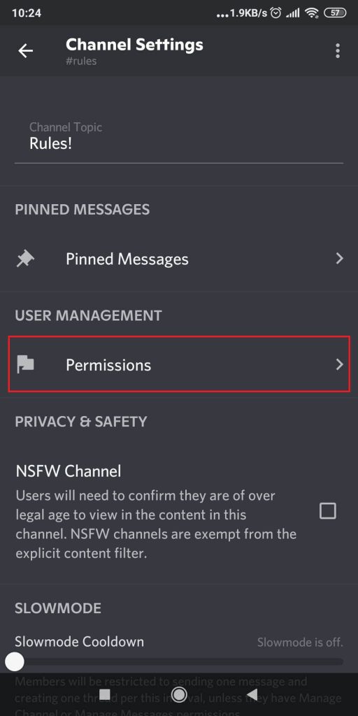 Tap on “Permissions”