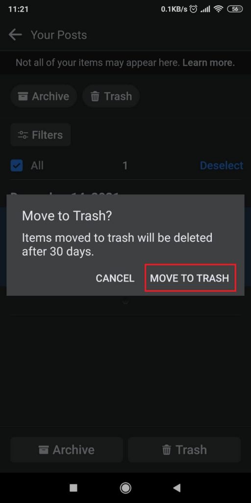 Select “Move to trash” to confirm your action