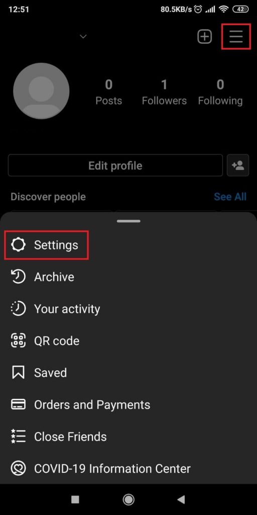 Open the menu and select “Settings”