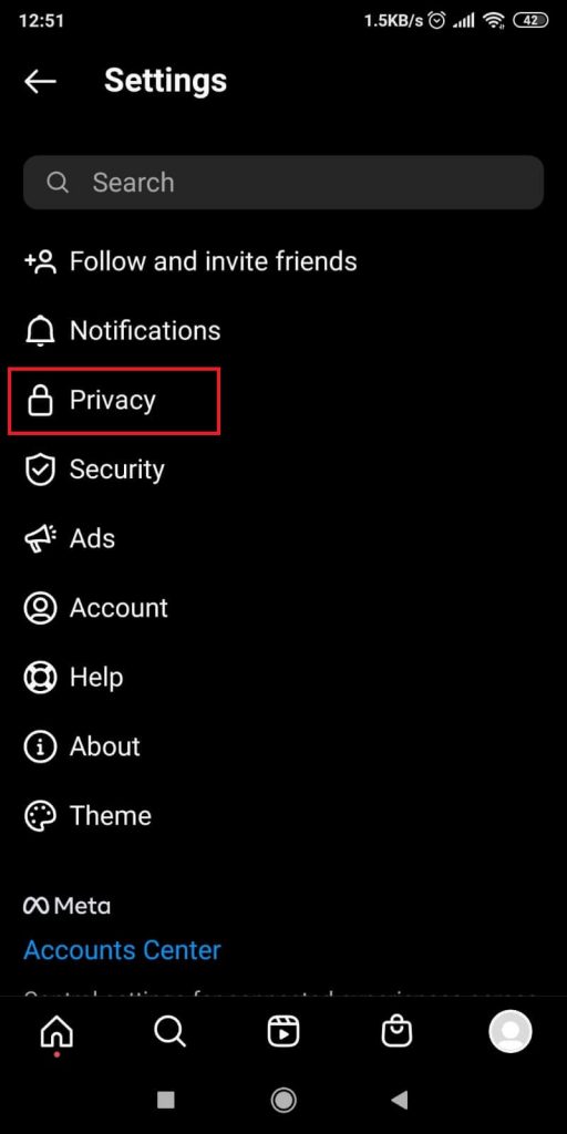 Select “Privacy”