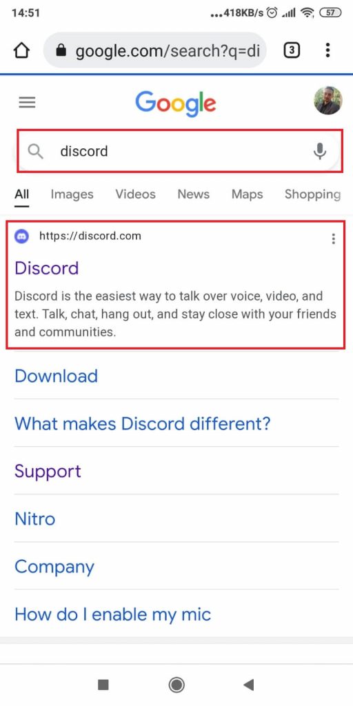 Open Discord on your browser