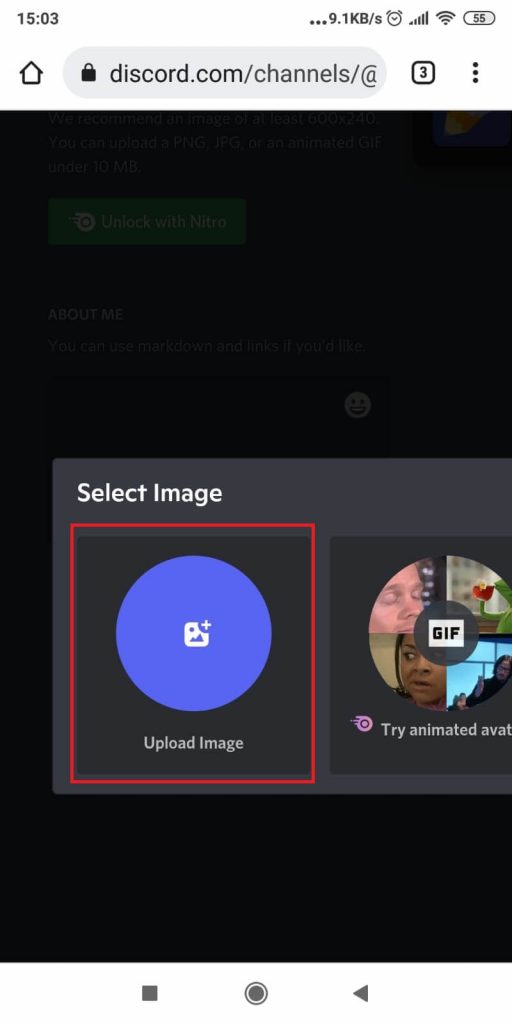 Tap on “Upload Image”