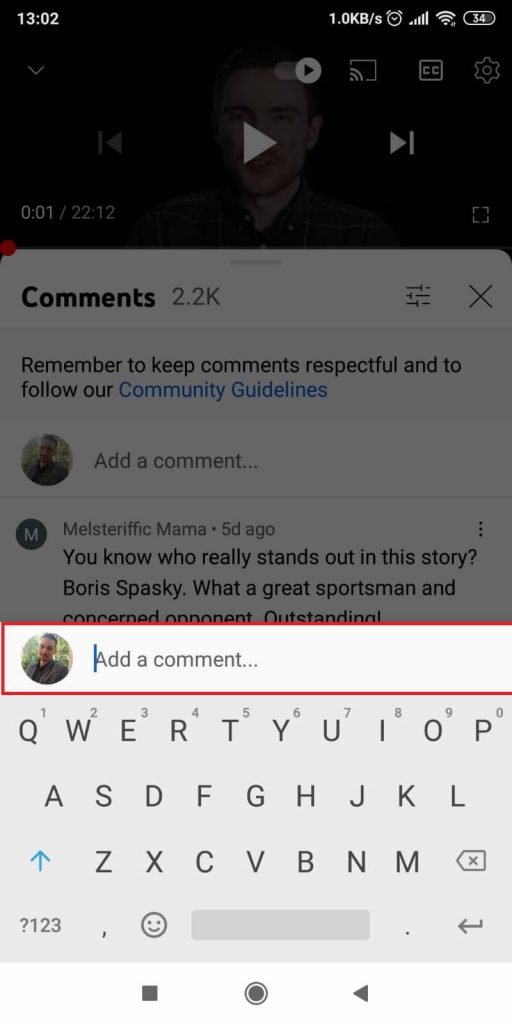 Use the mobile YouTube app to post the comment