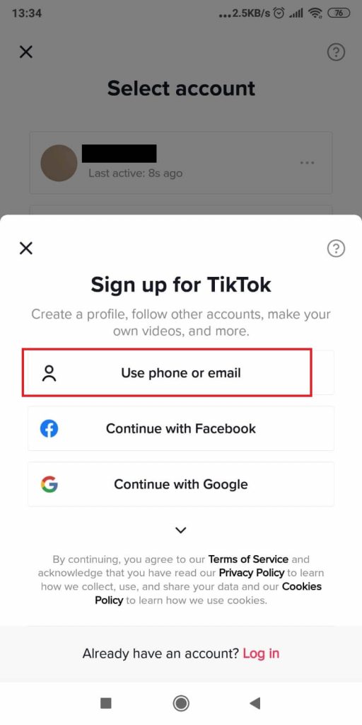TikTok Sign Up - Use phone or email