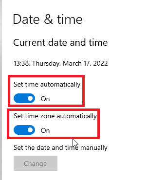 Date and time settings