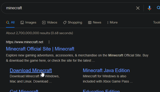 Download Minecraft again