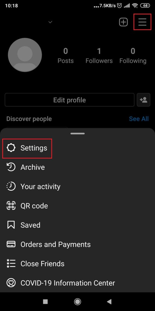 Tap on Menu and then “Settings”