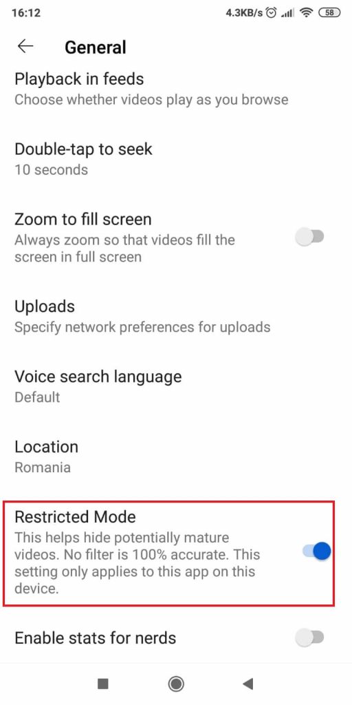 Disable Restricted Mode