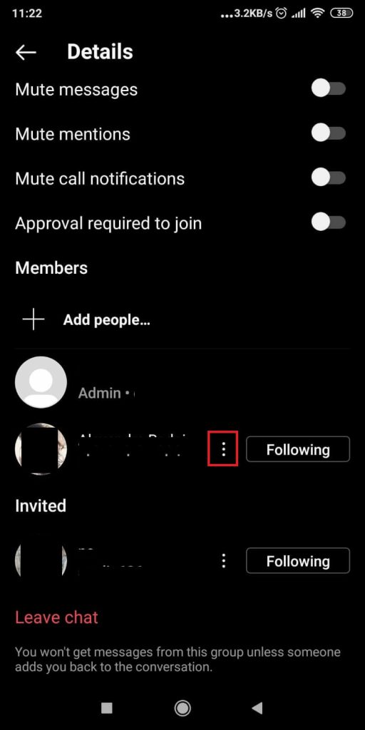Tap on the three-dot icon next to the member’s name