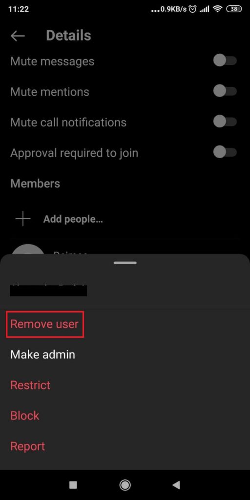 Select “Remove user”