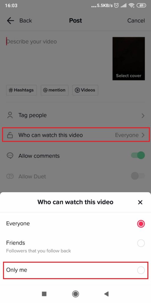 Make the video private
