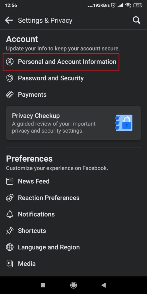 Facebook - Personal and Account Information