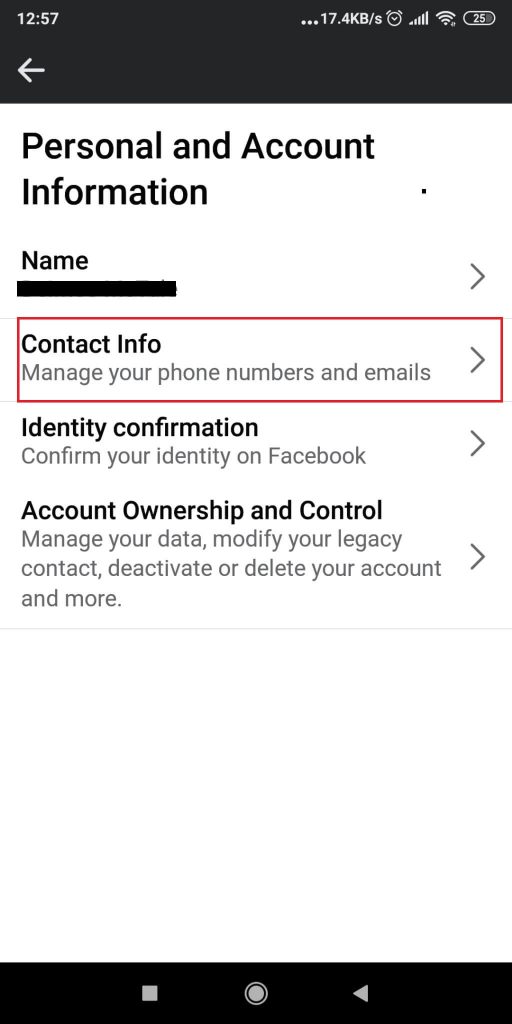 Facebook - Your contact info