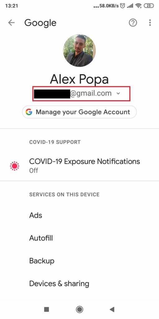 Tap on your Gmail address