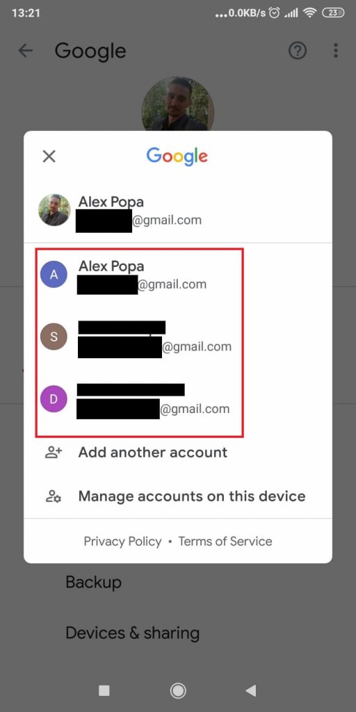 Email accounts added to Gmail on your device