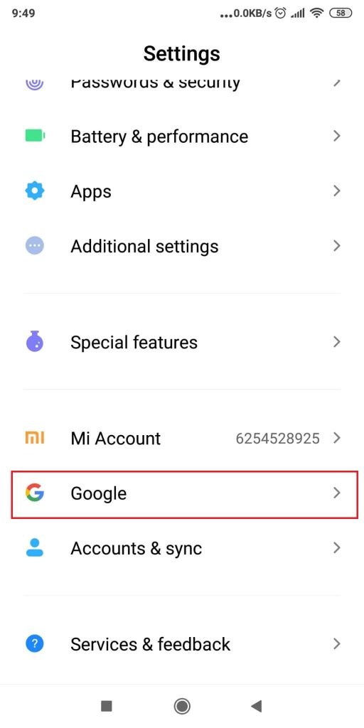 Open your Settings and go to your Google Account
