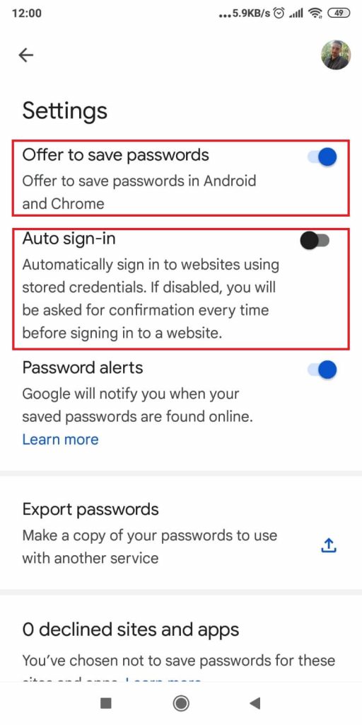 Password Manager Settings