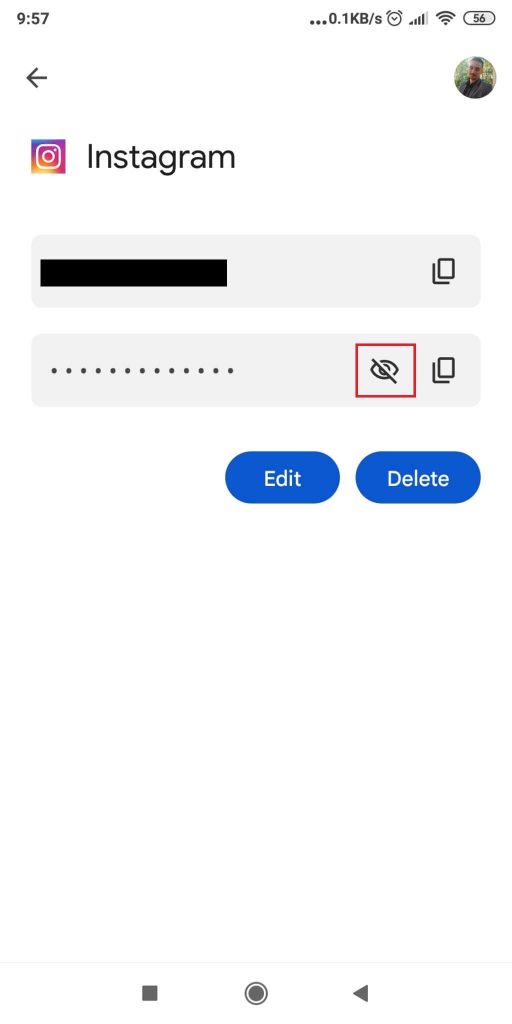 Tap on the “view password” icon