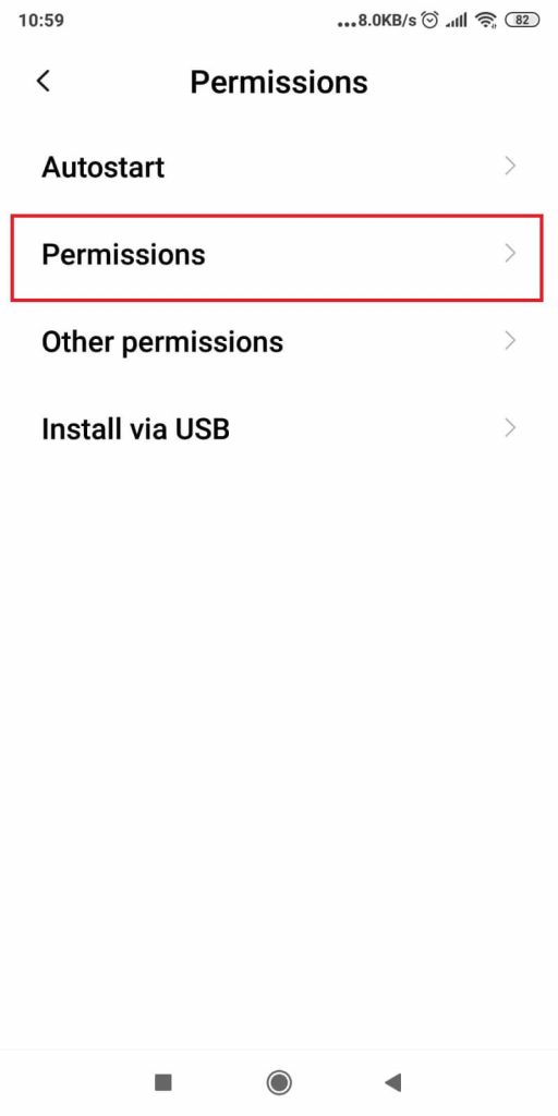 Tap on “Permissions” again