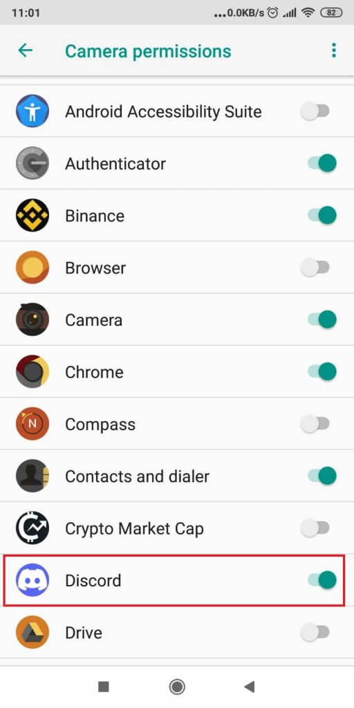 Tap on “Discord” to allow the “Camera” / “Storage” permissions