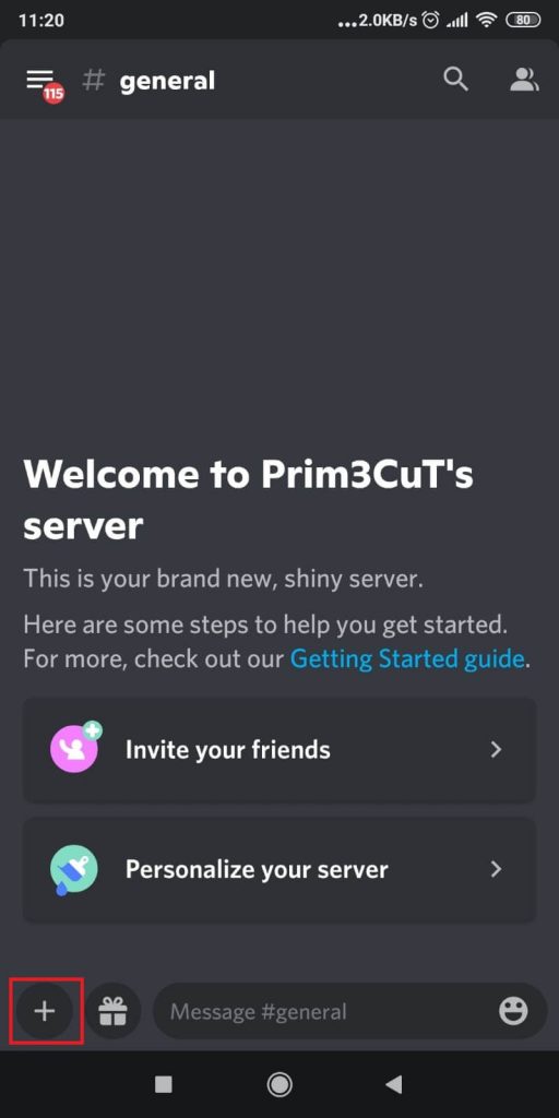 Tap on the “+” icon in the server chat