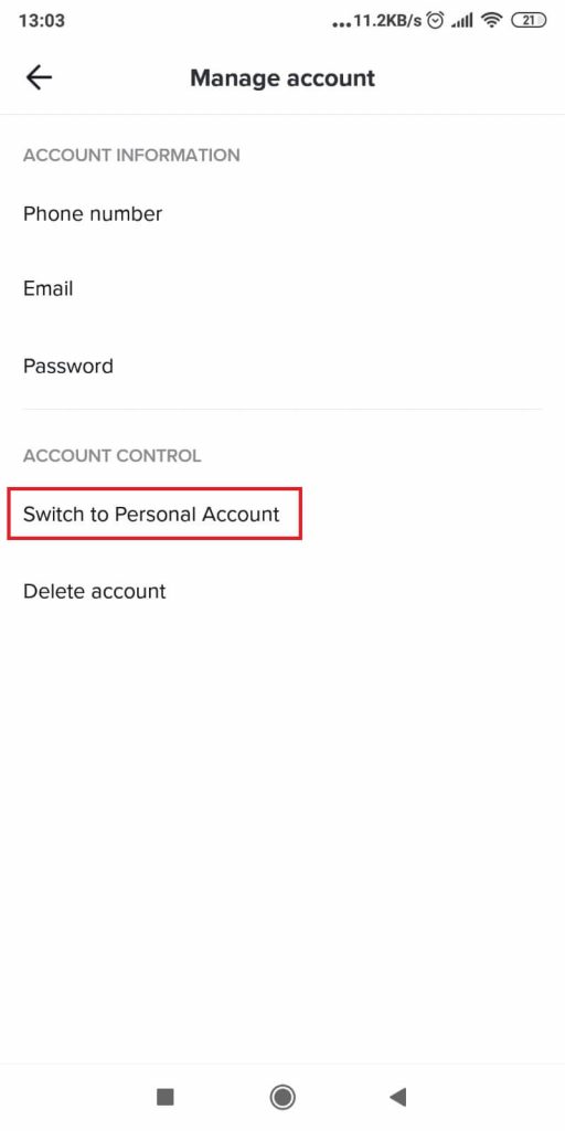 Tap on “Switch to Personal Account”
