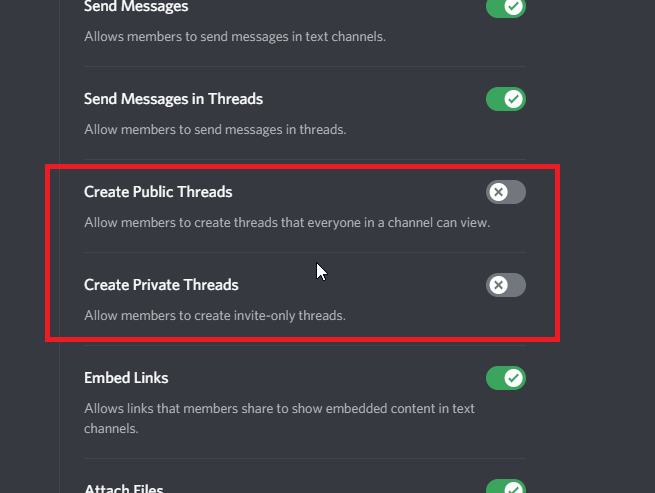 Select “Create Public Threads” and “Create Private Threads”