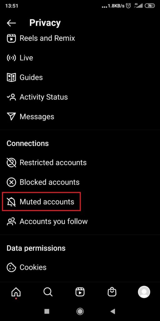Tap on “Muted Accounts”