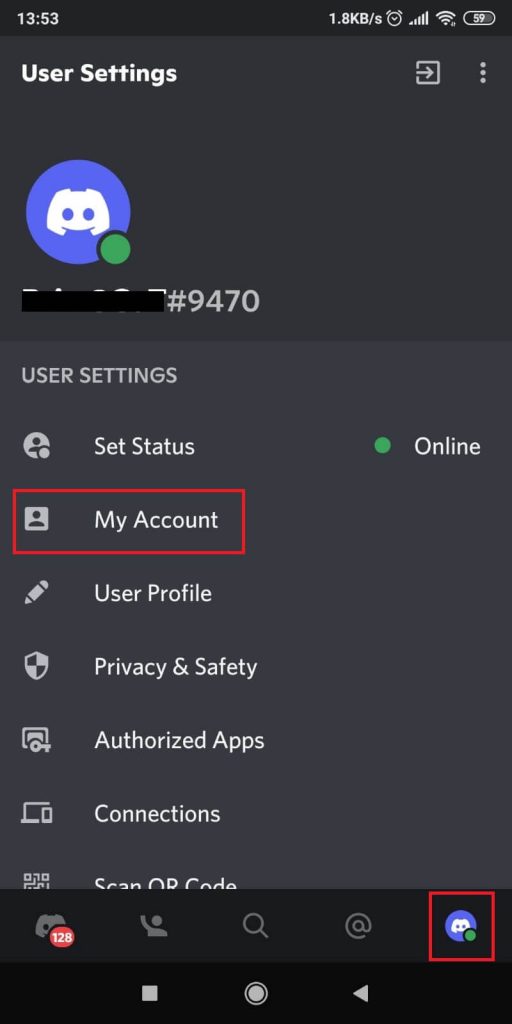 Tap on your profile and then on “Account”