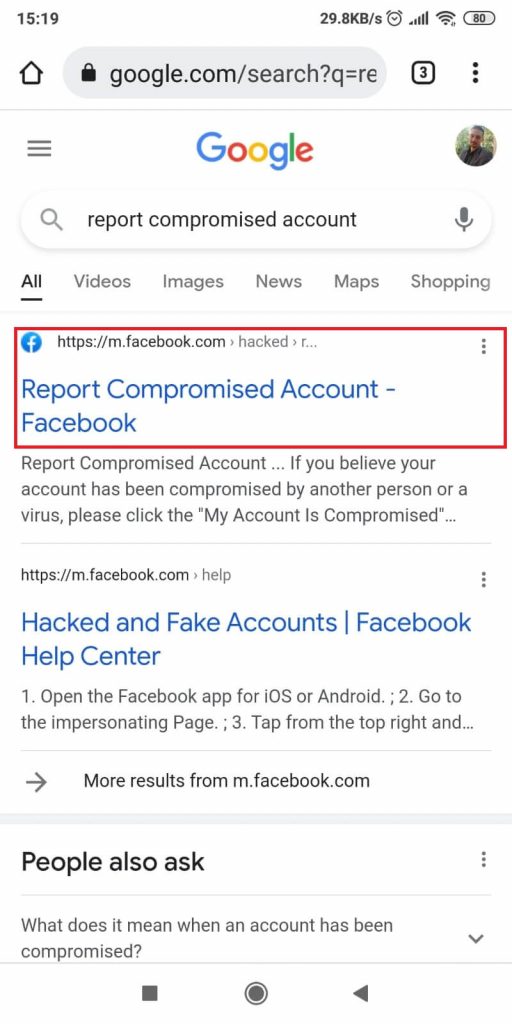 Search for “Report compromised account” on Google