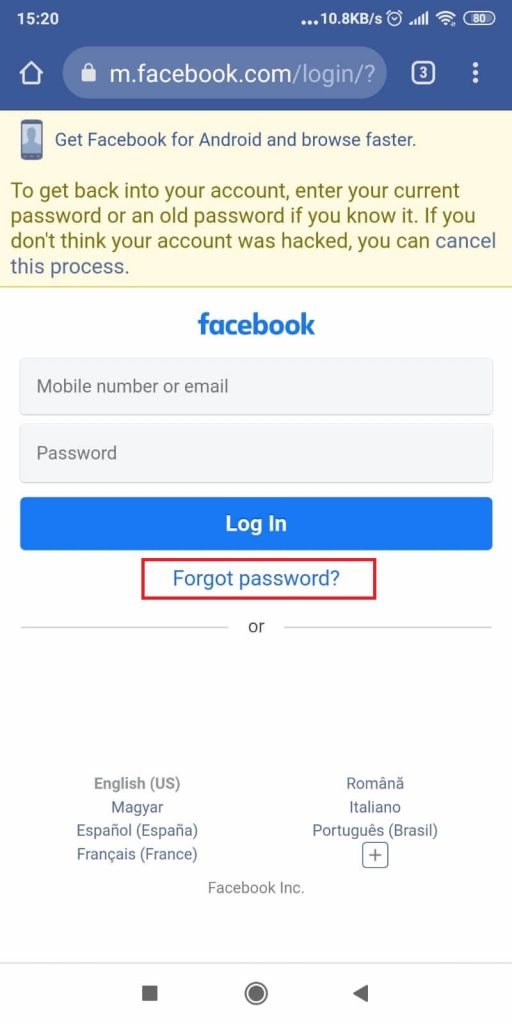 Tap on “Forgot Password”