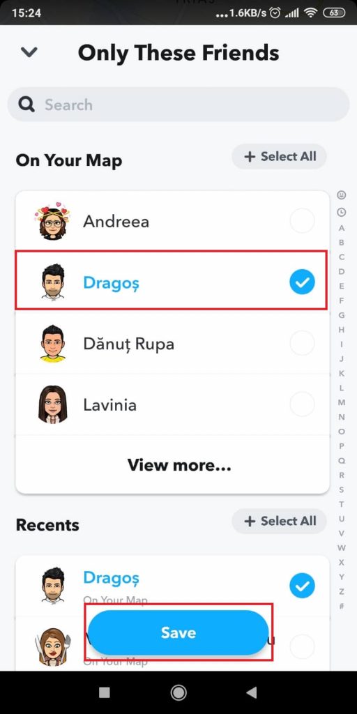Select your friends and tap on “Save”